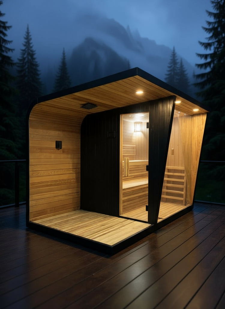 Modern Outdoor Curved Cedar Sauna with Shower