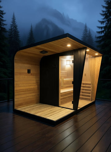 Modern Outdoor Curved Cedar Sauna with Shower