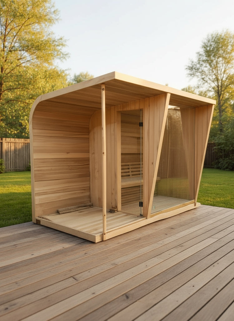 Modern Outdoor Curved Cedar Sauna with Shower