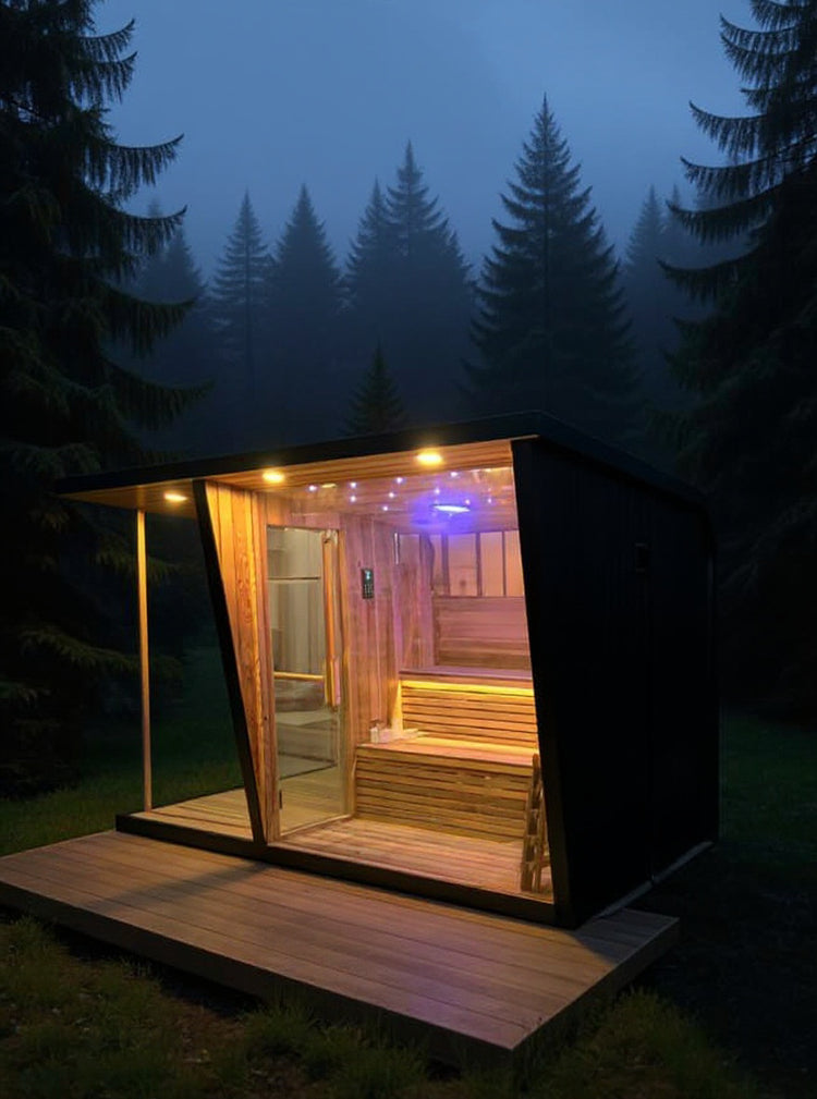 Modern Outdoor Curved Cedar Sauna with Shower