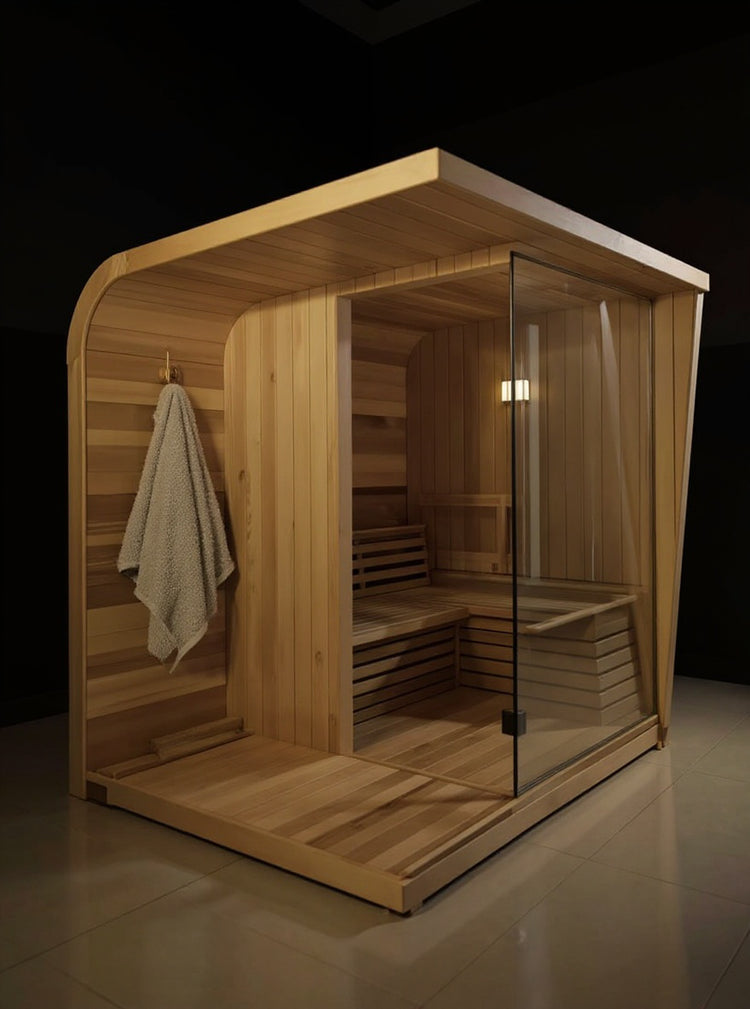 Modern Outdoor Curved Cedar Sauna with Shower